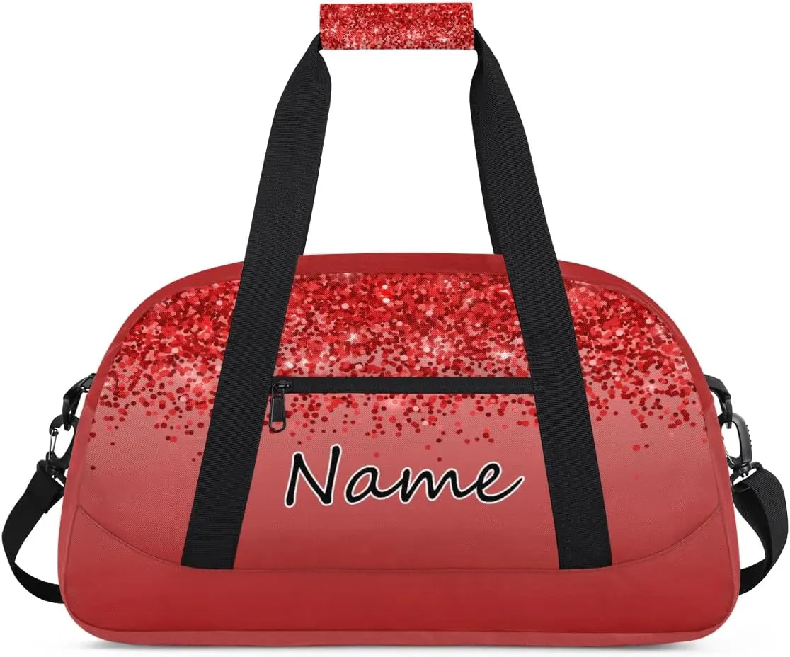 Custom Gym Bag for Women Men, Personalized Duffel Bag with Name, Small Sports Gym Bag Travel Duffle Bag Weekender Carry On Overnight Bags Red Glitter