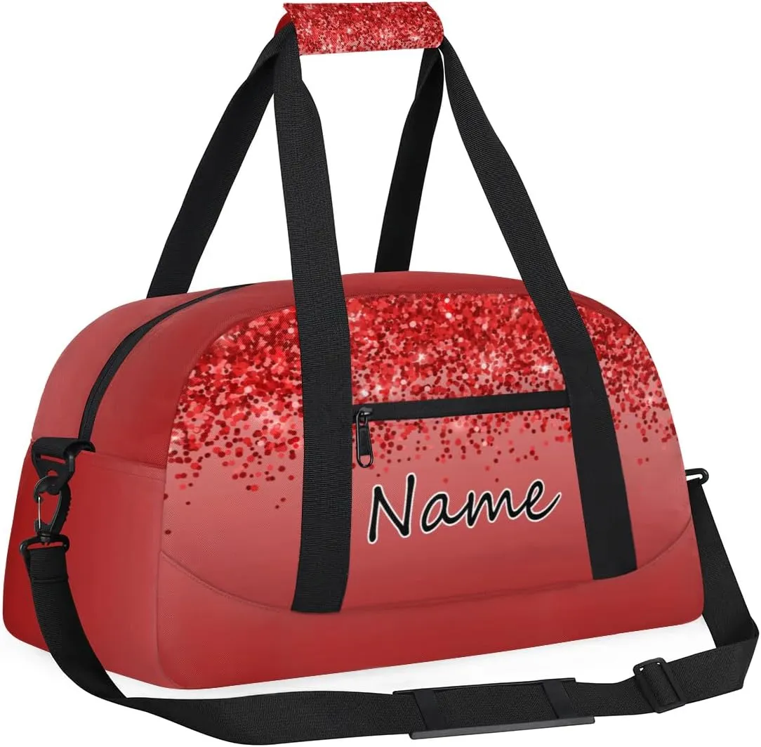 Custom Gym Bag for Women Men, Personalized Duffel Bag with Name, Small Sports Gym Bag Travel Duffle Bag Weekender Carry On Overnight Bags Red Glitter