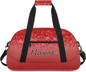 Custom Gym Bag for Women Men, Personalized Duffel Bag with Name, Small Sports Gym Bag Travel Duffle Bag Weekender Carry On Overnight Bags Red Glitter