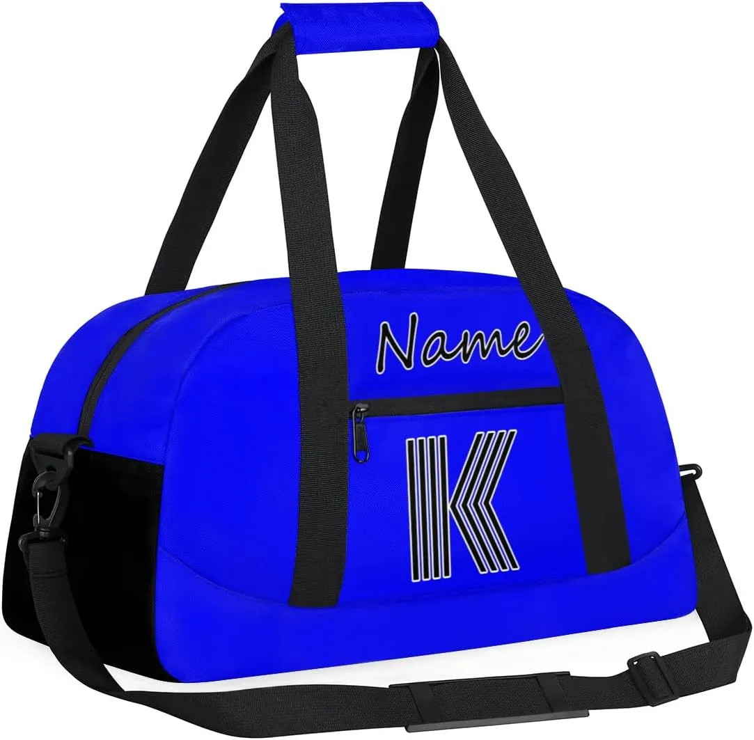 Custom Gym Bag for Women Men, Personalized Initial Duffel Bag with Name, Small Sports Gym Bag Travel Duffle Bag Weekender Carry On Overnight Bags Blue