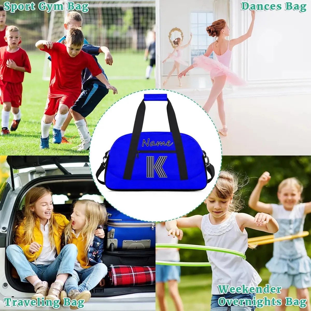 Custom Gym Bag for Women Men, Personalized Initial Duffel Bag with Name, Small Sports Gym Bag Travel Duffle Bag Weekender Carry On Overnight Bags Blue