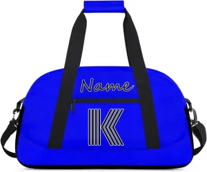 Custom Gym Bag for Women Men, Personalized Initial Duffel Bag with Name, Small Sports Gym Bag Travel Duffle Bag Weekender Carry On Overnight Bags Blue
