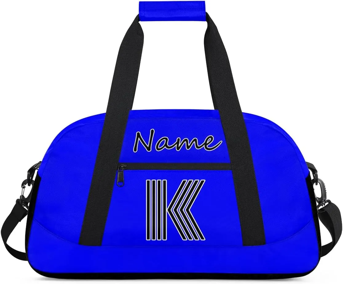 Custom Gym Bag for Women Men, Personalized Initial Duffel Bag with Name, Small Sports Gym Bag Travel Duffle Bag Weekender Carry On Overnight Bags Blue