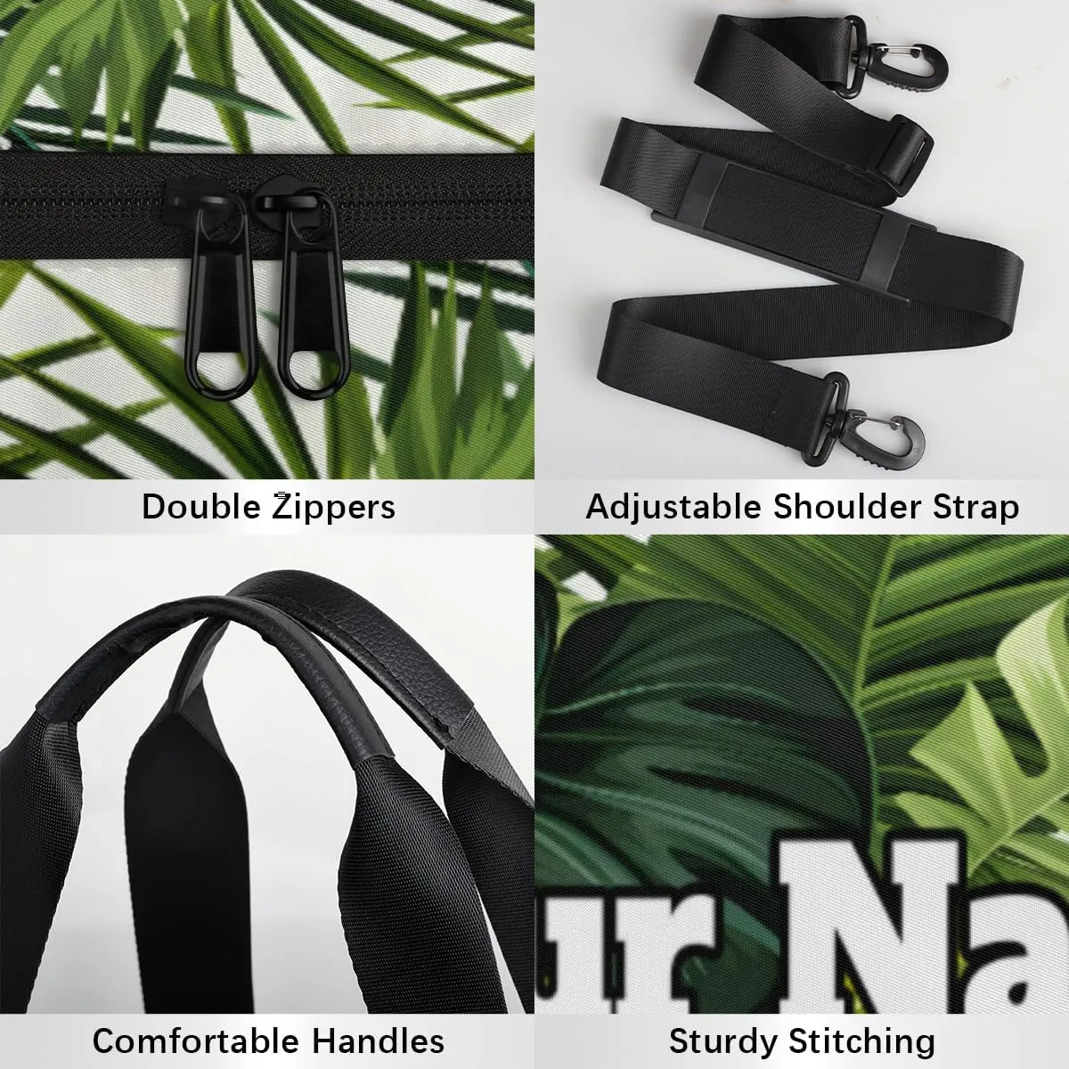 Custom Gym Bag for Women Men with Name, Personalized Palm Leaves Duffel Bag for Sports, Waterproof Dance Bag, Lightweight Carryon Gym Bag, Tropical Palm Leaves