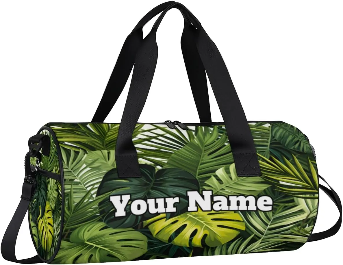 Custom Gym Bag for Women Men with Name, Personalized Palm Leaves Duffel Bag for Sports, Waterproof Dance Bag, Lightweight Carryon Gym Bag, Tropical Palm Leaves