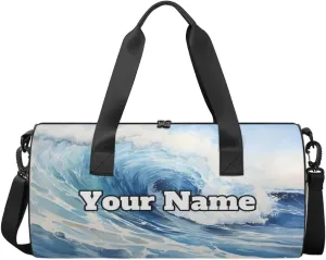 Custom Gym Bag for Women Men with Name, Personalized Summer Ocean Duffel Bag for Sports, Waterproof Dance Bag, Lightweight Carryon Gym Bag, Ocean Waves