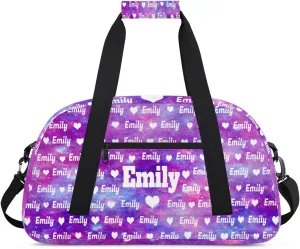 Custom Gym Dance Bag for Girls, Personalized Sports Bag for Teens Girls Waterproof Weekender Carry Practice Travel Bag, Watercolor Purple Galaxy Universe