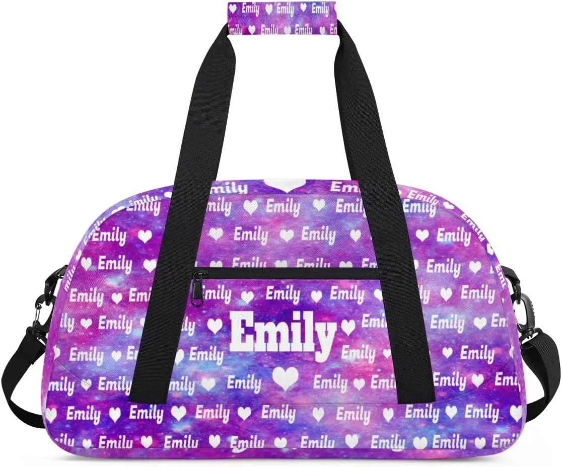 Custom Gym Dance Bag for Girls, Personalized Sports Bag for Teens Girls Waterproof Weekender Carry Practice Travel Bag, Watercolor Purple Galaxy Universe