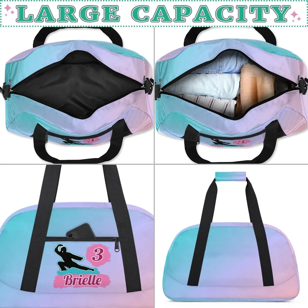 Custom Karate Sports Gym Bag for Girls Boys, Overnight Duffel Bags Cheerleader for Kids Personalized Dance Bag, Gymnastics Duffel Bag - Taekwondo