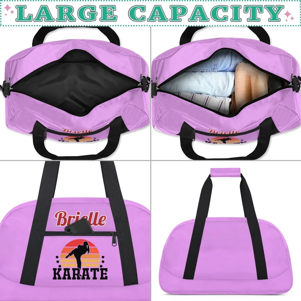 Custom Karate Sports Gym Bag for Girls Boys, Overnight Duffel Bags Cheerleader for Kids Personalized Dance Bag, Gymnastics Duffel Bag - Taekwondo