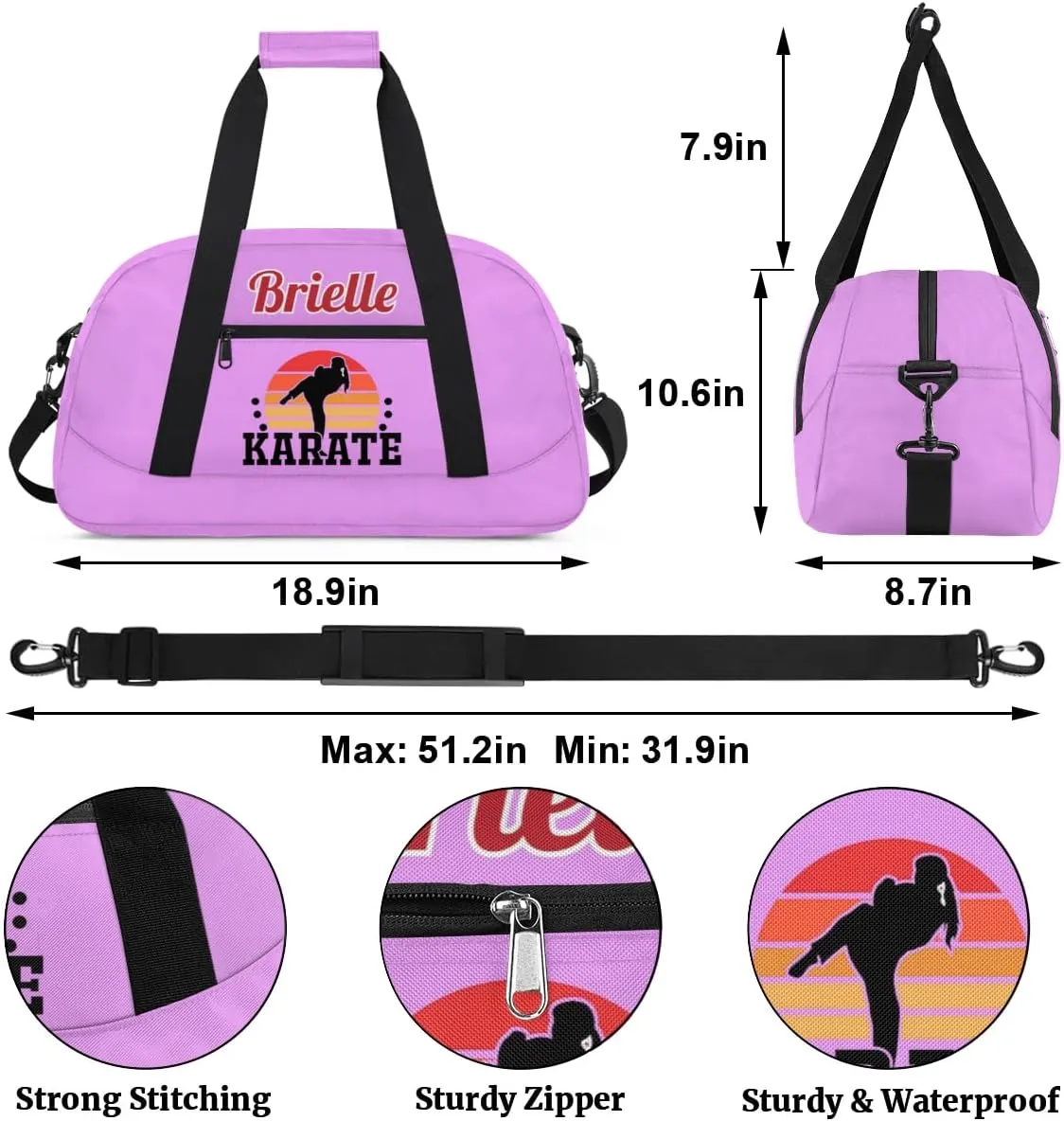 Custom Karate Sports Gym Bag for Girls Boys, Overnight Duffel Bags Cheerleader for Kids Personalized Dance Bag, Gymnastics Duffel Bag - Taekwondo