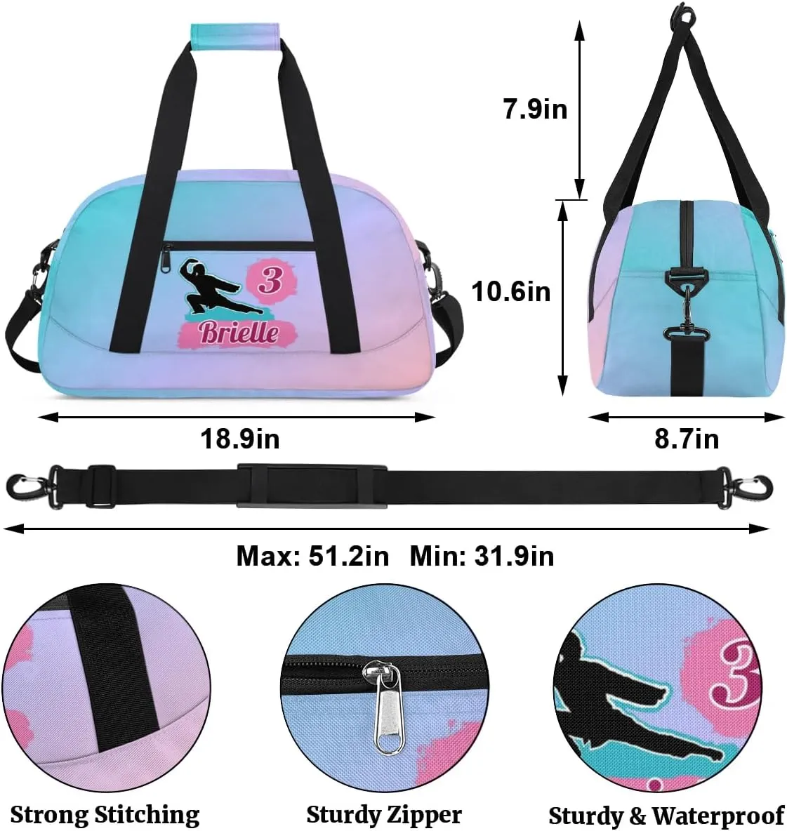 Custom Karate Sports Gym Bag for Girls Boys, Overnight Duffel Bags Cheerleader for Kids Personalized Dance Bag, Gymnastics Duffel Bag - Taekwondo