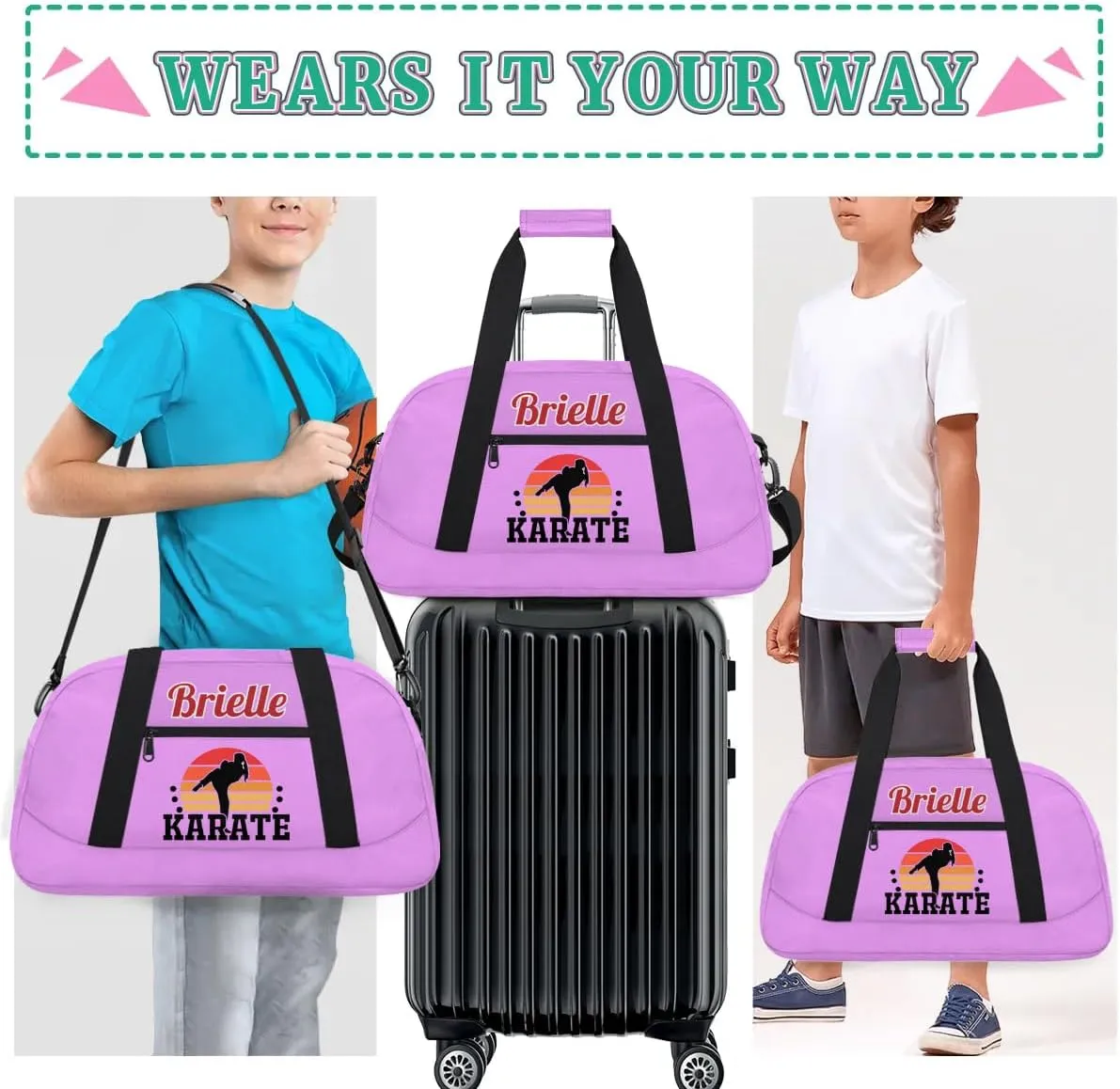 Custom Karate Sports Gym Bag for Girls Boys, Overnight Duffel Bags Cheerleader for Kids Personalized Dance Bag, Gymnastics Duffel Bag - Taekwondo