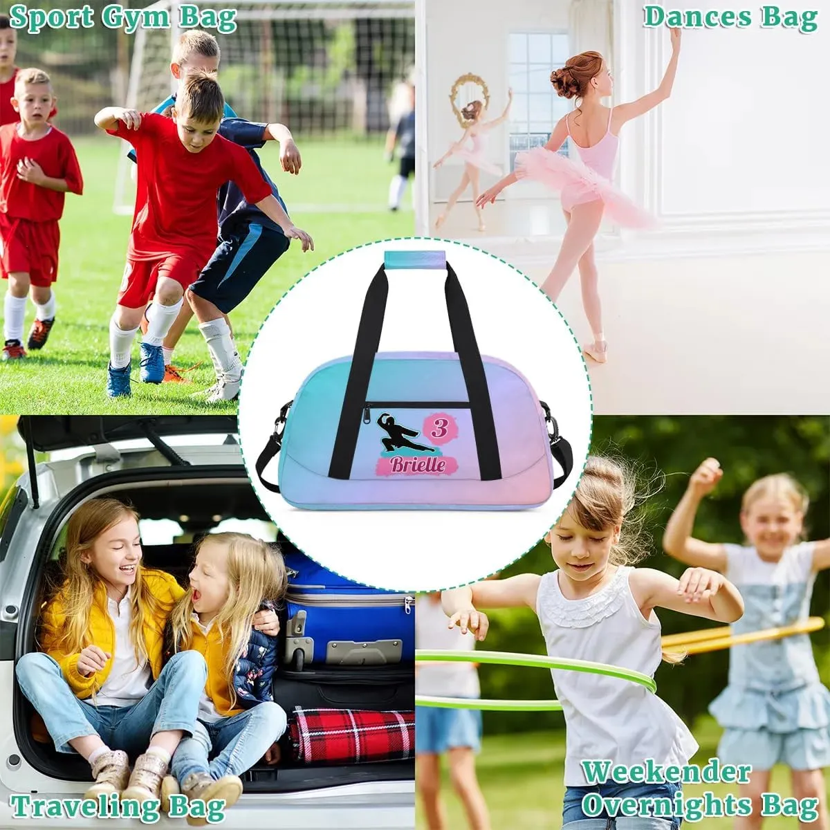 Custom Karate Sports Gym Bag for Girls Boys, Overnight Duffel Bags Cheerleader for Kids Personalized Dance Bag, Gymnastics Duffel Bag - Taekwondo