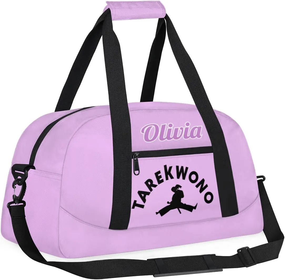 Custom Karate Sports Gym Bag for Girls Boys, Overnight Duffel Bags Cheerleader for Kids Personalized Dance Bag, Gymnastics Duffel Bag - Taekwondo