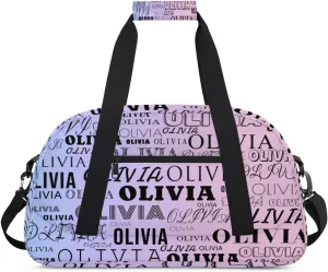 Custom Kids Duffel Bag with Your Name Lightweight Waterproof Personalized Sports Gym Bag with Front Zipper Pocket Foldable Weekender Overnight Bag for School Practice Gymnastic Ballet Rainbow Red