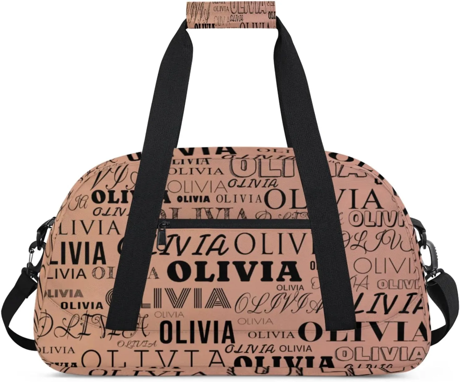Custom Kids Duffel Bag with Your Name Lightweight Waterproof Personalized Sports Gym Bag with Front Zipper Pocket Foldable Weekender Overnight Bag for School Practice Gymnastic Ballet Sand Color
