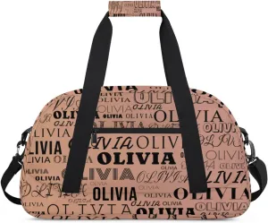 Custom Kids Duffel Bag with Your Name Lightweight Waterproof Personalized Sports Gym Bag with Front Zipper Pocket Foldable Weekender Overnight Bag for School Practice Gymnastic Ballet Sand Color