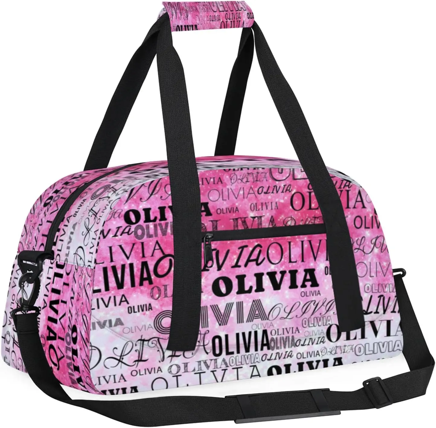 Custom Kids Duffel Bag with Your Name Lightweight Waterproof Personalized Sports Gym Bag with Front Zipper Pocket Foldable Weekender Overnight Bag for School Practice Gymnastic Ballet
