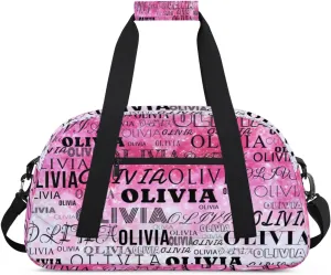 Custom Kids Duffel Bag with Your Name Lightweight Waterproof Personalized Sports Gym Bag with Front Zipper Pocket Foldable Weekender Overnight Bag for School Practice Gymnastic Ballet
