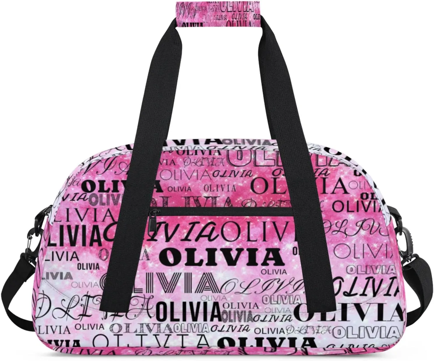 Custom Kids Duffel Bag with Your Name Lightweight Waterproof Personalized Sports Gym Bag with Front Zipper Pocket Foldable Weekender Overnight Bag for School Practice Gymnastic Ballet