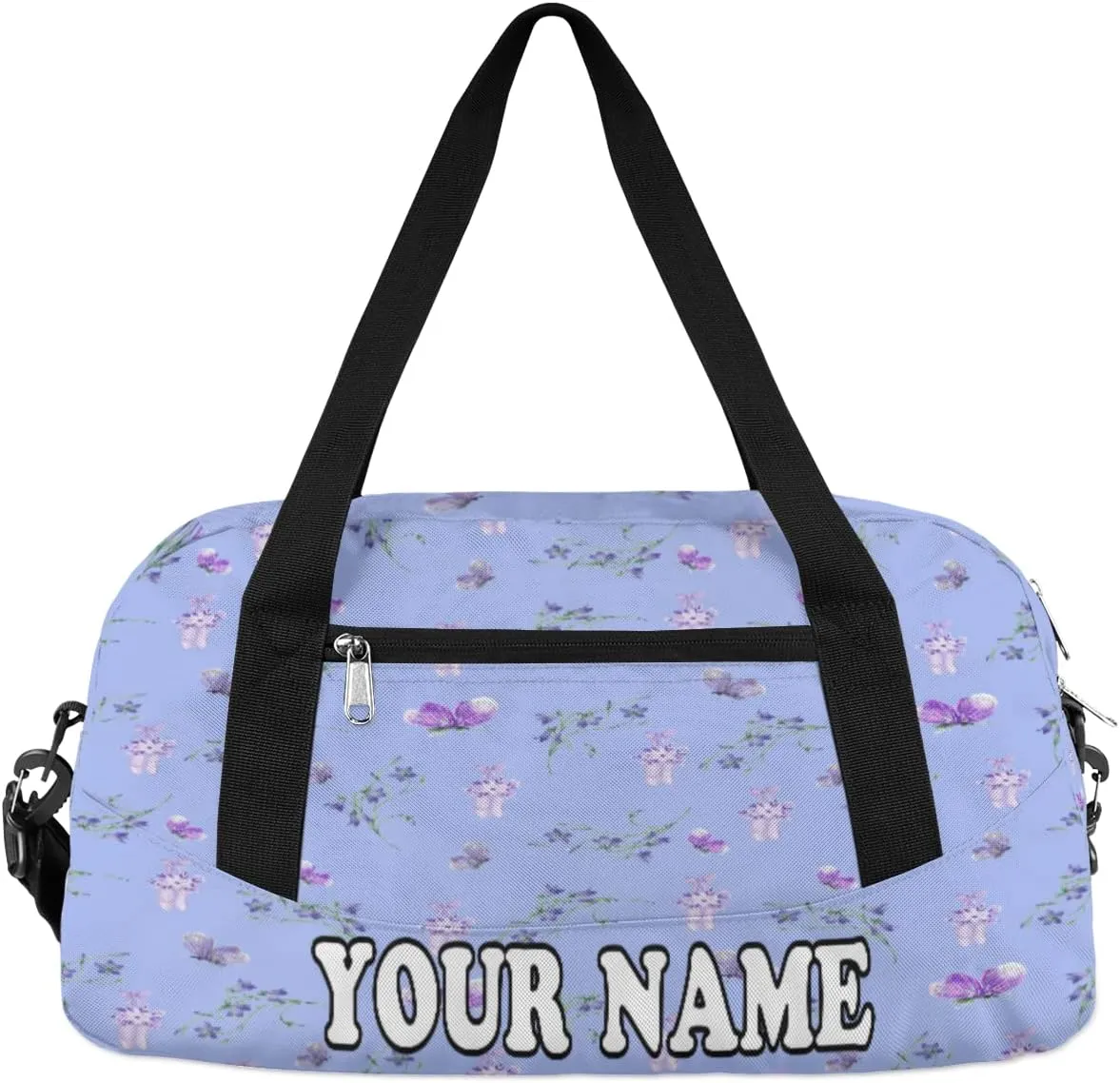 Custom Kids Duffel Overnight Bag Ballet Shoes Flowers Butterfly Personalized Kids Duffel Bag for Girls Boys Customized Kids Gifts - Light Blue Pattern