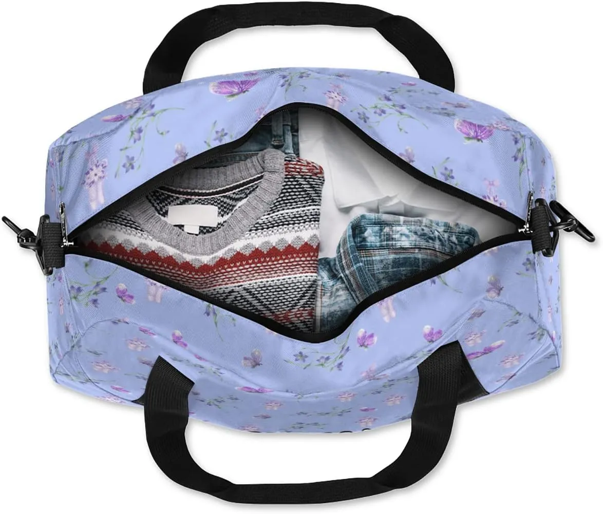 Custom Kids Duffel Overnight Bag Ballet Shoes Flowers Butterfly Personalized Kids Duffel Bag for Girls Boys Customized Kids Gifts - Light Blue Pattern