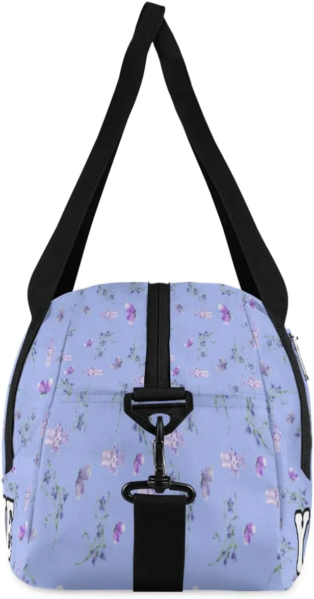 Custom Kids Duffel Overnight Bag Ballet Shoes Flowers Butterfly Personalized Kids Duffel Bag for Girls Boys Customized Kids Gifts - Light Blue Pattern