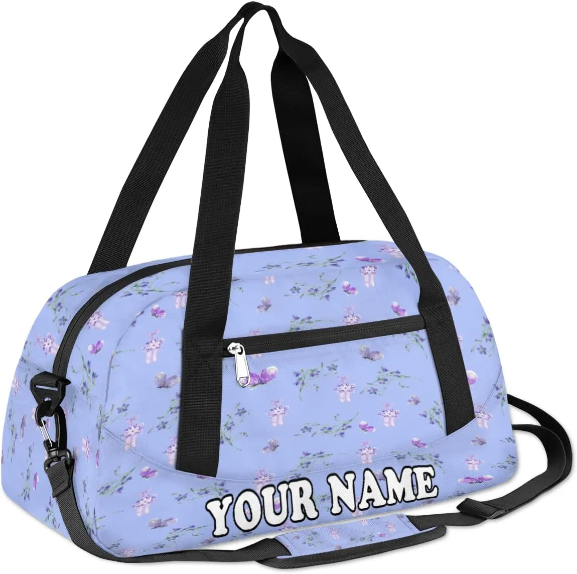 Custom Kids Duffel Overnight Bag Ballet Shoes Flowers Butterfly Personalized Kids Duffel Bag for Girls Boys Customized Kids Gifts - Light Blue Pattern