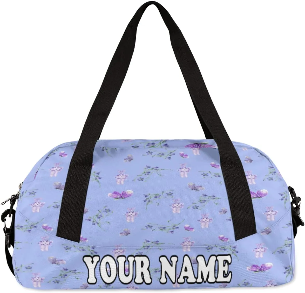 Custom Kids Duffel Overnight Bag Ballet Shoes Flowers Butterfly Personalized Kids Duffel Bag for Girls Boys Customized Kids Gifts - Light Blue Pattern