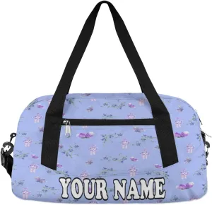Custom Kids Duffel Overnight Bag Ballet Shoes Flowers Butterfly Personalized Kids Duffel Bag for Girls Boys Customized Kids Gifts - Light Blue Pattern