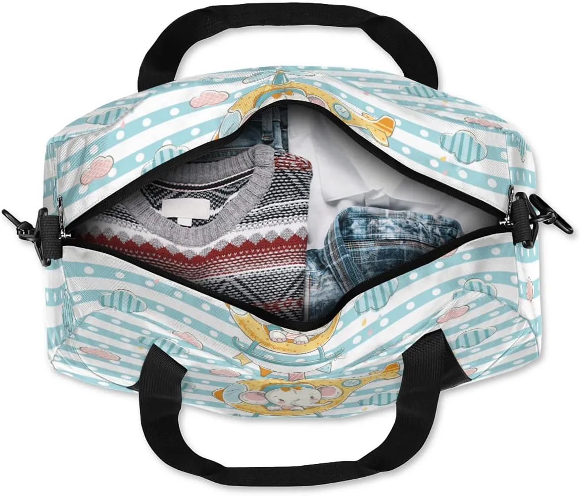 Custom Kids Duffel Overnight Bag Cute Elephant Personalized Kids Duffel Bag for Girls Boys Customized Kids Gifts - Animal Cyan