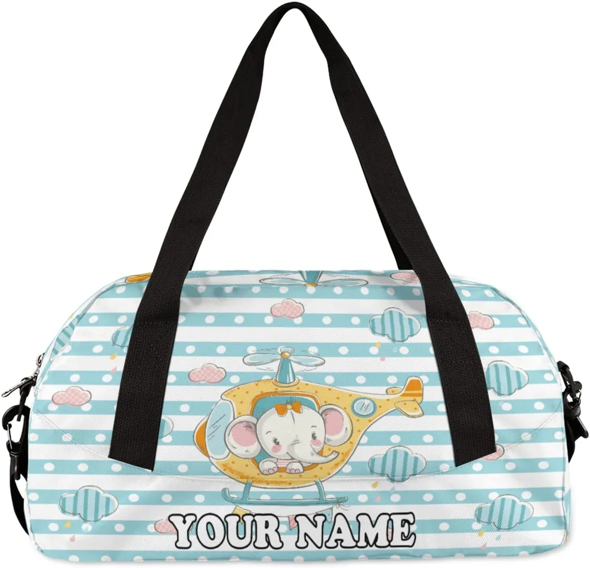 Custom Kids Duffel Overnight Bag Cute Elephant Personalized Kids Duffel Bag for Girls Boys Customized Kids Gifts - Animal Cyan