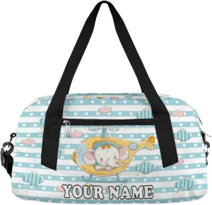 Custom Kids Duffel Overnight Bag Cute Elephant Personalized Kids Duffel Bag for Girls Boys Customized Kids Gifts - Animal Cyan