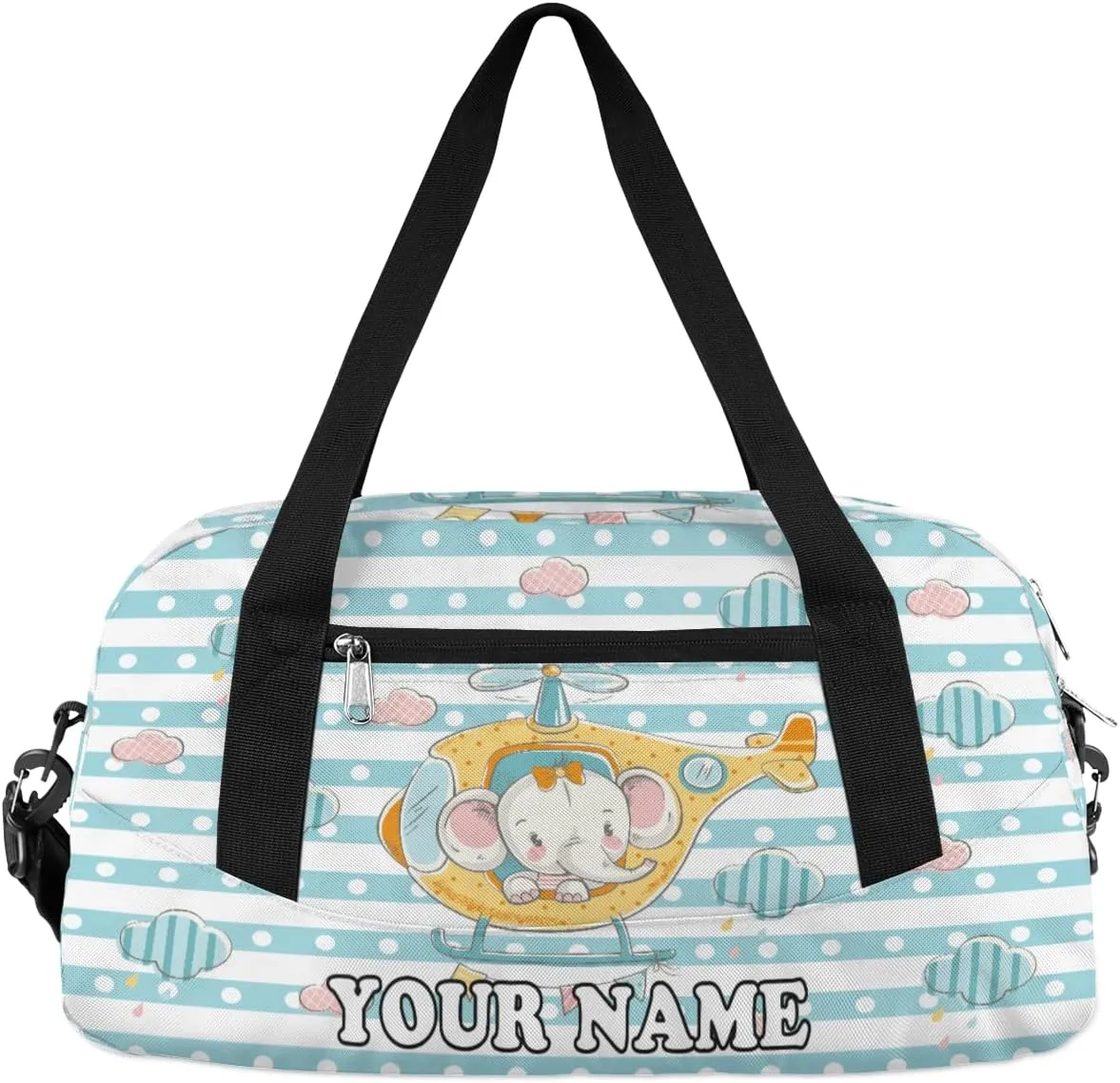 Custom Kids Duffel Overnight Bag Cute Elephant Personalized Kids Duffel Bag for Girls Boys Customized Kids Gifts - Animal Cyan