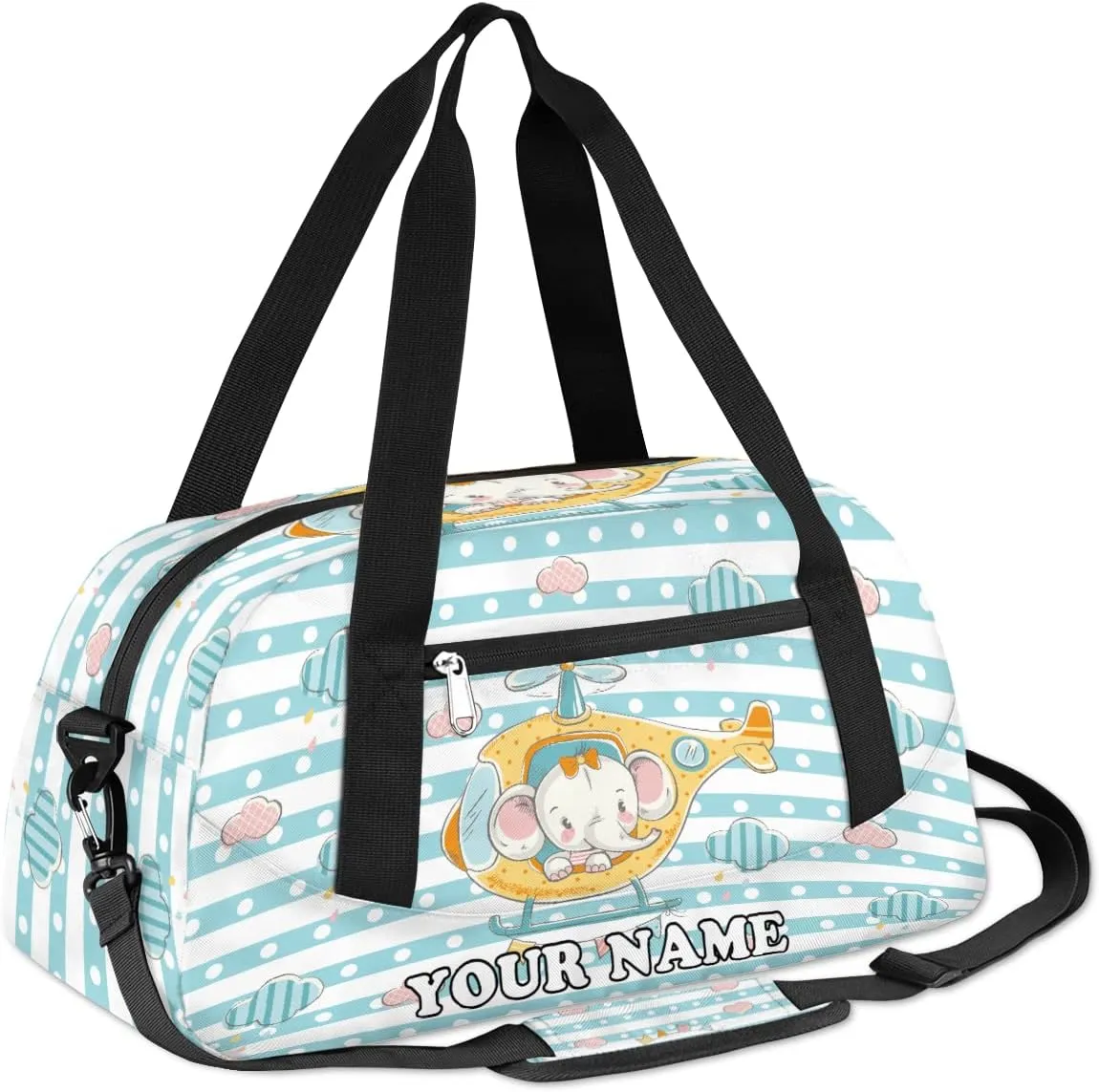 Custom Kids Duffel Overnight Bag Cute Elephant Personalized Kids Duffel Bag for Girls Boys Customized Kids Gifts - Animal Cyan