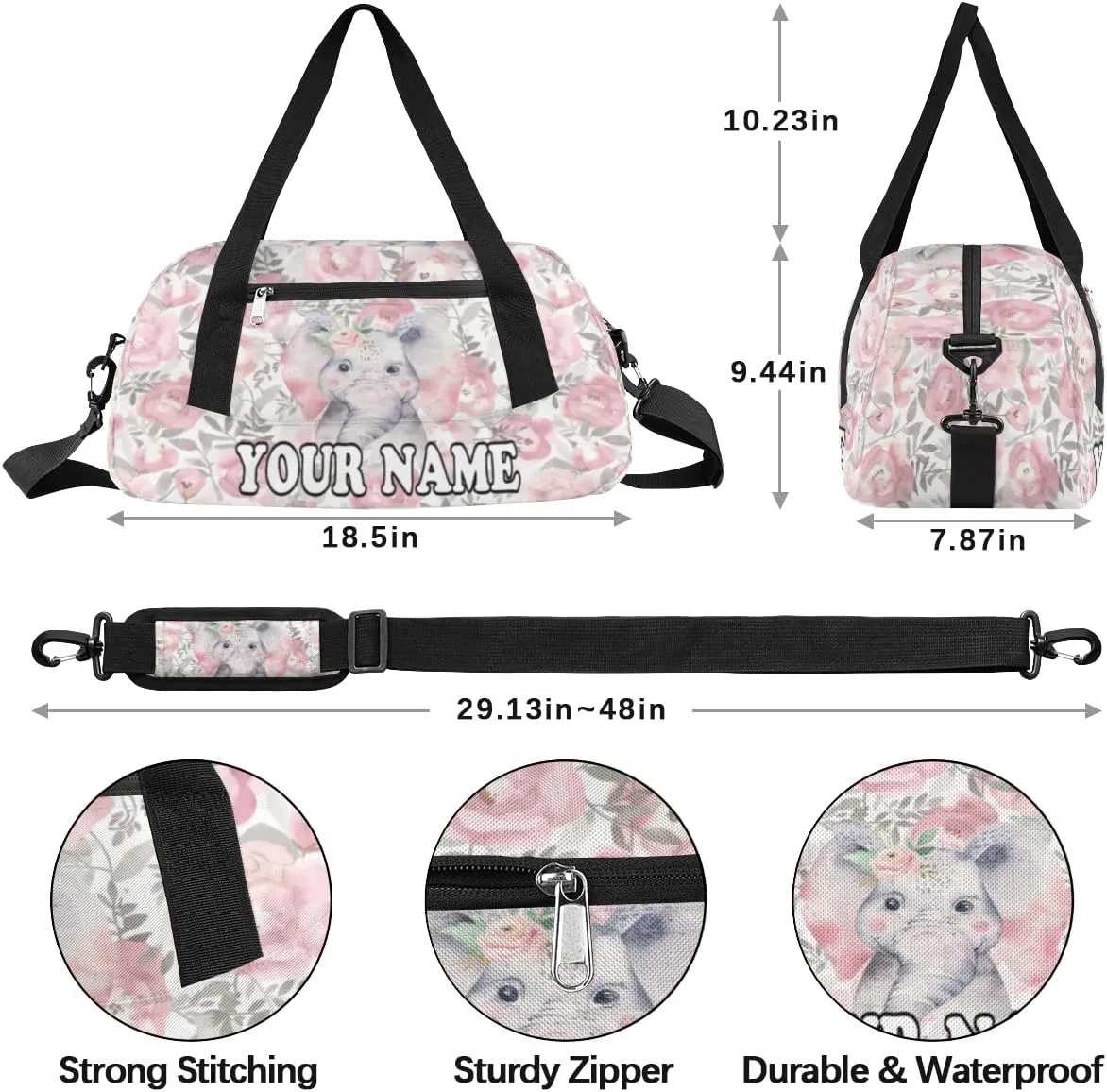 Custom Kids Duffel Overnight Bag Cute Elephant Personalized Kids Duffel Bag for Girls Boys Customized Kids Gifts - Stars Planets