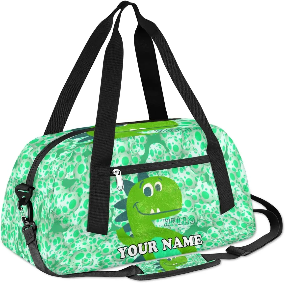 Custom Kids Duffel Overnight Bag Dinosaur Personalized Kids Duffel Bag for Girls Boys Customized Kids Gifts - Dinosaur Eggs Green