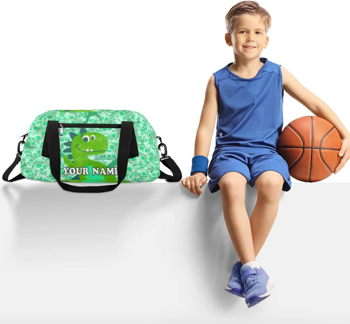 Custom Kids Duffel Overnight Bag Dinosaur Personalized Kids Duffel Bag for Girls Boys Customized Kids Gifts - Dinosaur Eggs Green