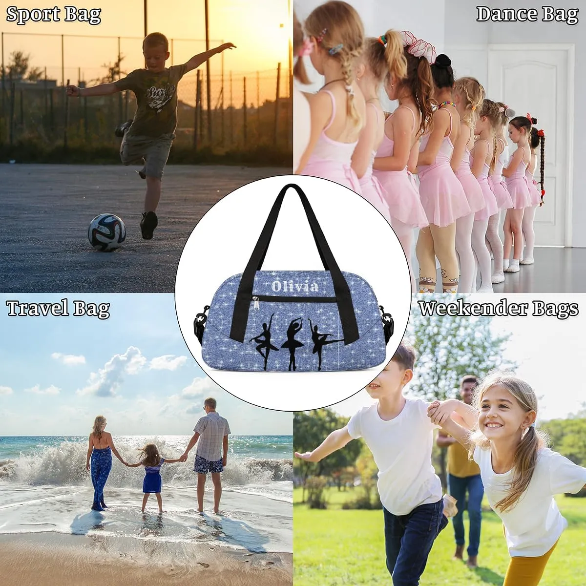 Custom Kids Duffel Overnight Bag Personalized Dance Bag Travel Duffel Bag for Girls Boys Customized Kids Gifts- Ballerina Dance