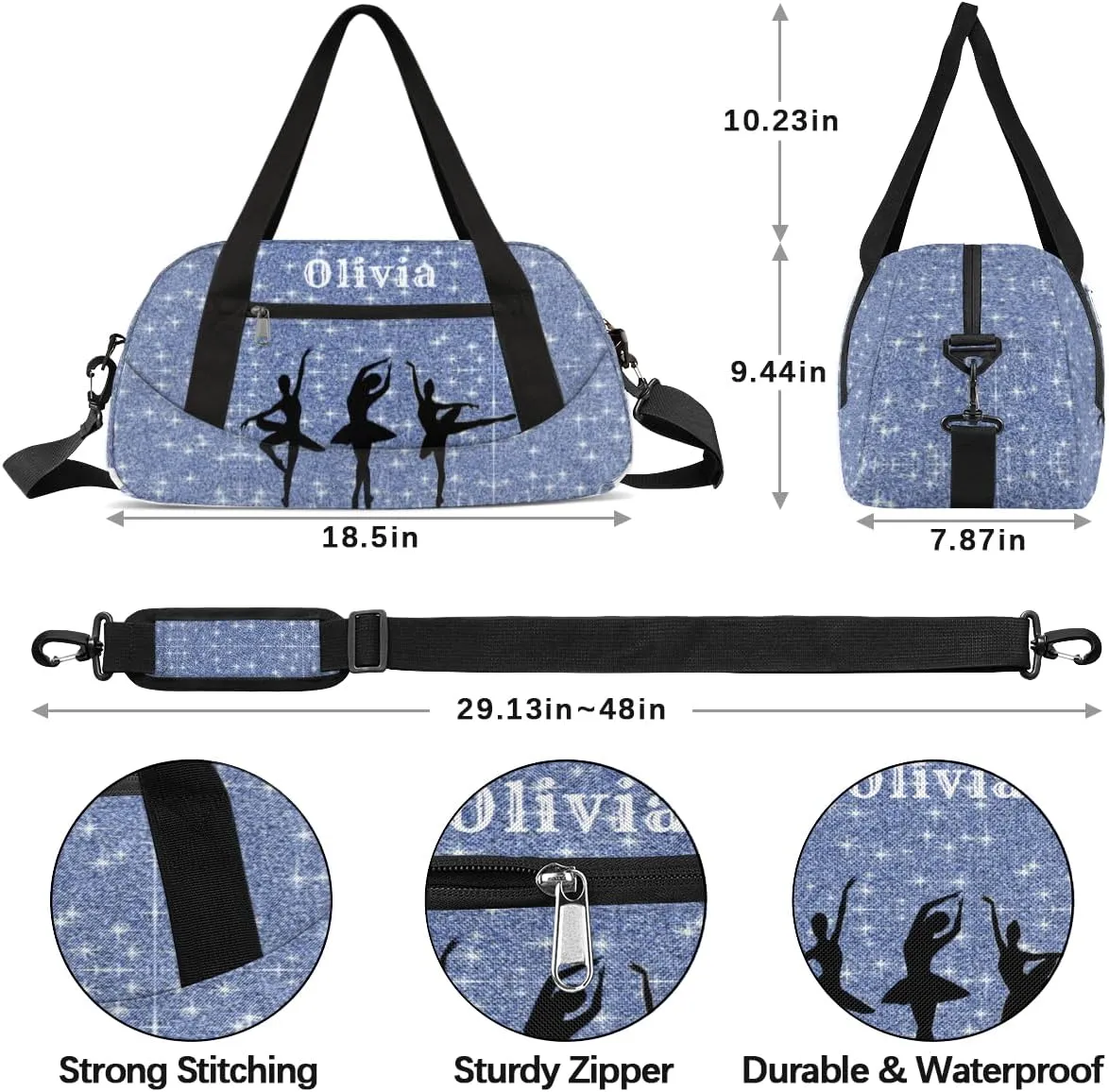 Custom Kids Duffel Overnight Bag Personalized Dance Bag Travel Duffel Bag for Girls Boys Customized Kids Gifts- Ballerina Dance