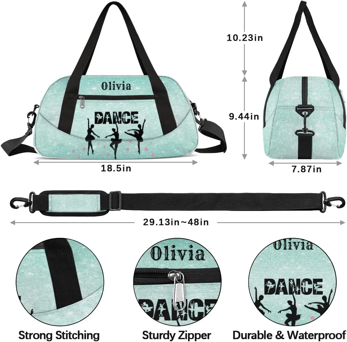 Custom Kids Duffel Overnight Bag Personalized Dance Bag Travel Duffel Bag for Girls Boys Customized Kids Gifts- Ballet dance 3