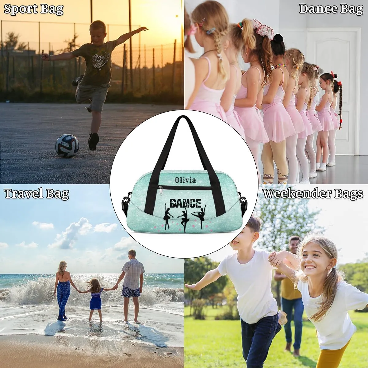Custom Kids Duffel Overnight Bag Personalized Dance Bag Travel Duffel Bag for Girls Boys Customized Kids Gifts- Ballet dance 3
