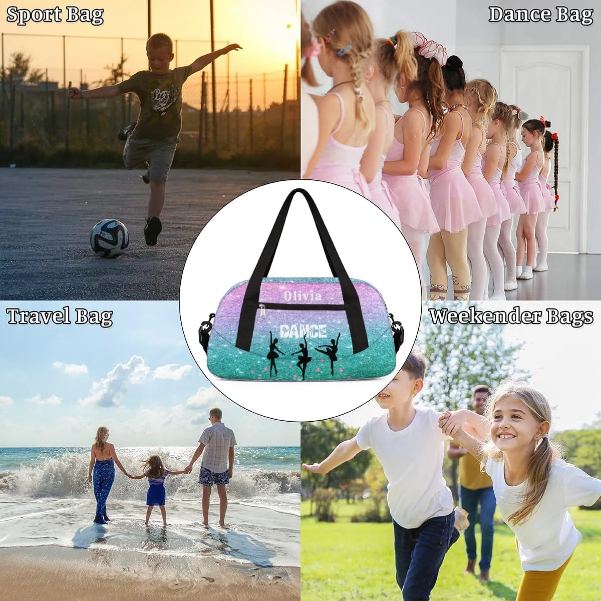 Custom Kids Duffel Overnight Bag Personalized Dance Bag Travel Duffel Bag for Girls Boys Customized Kids Gifts- Ballet dance 4