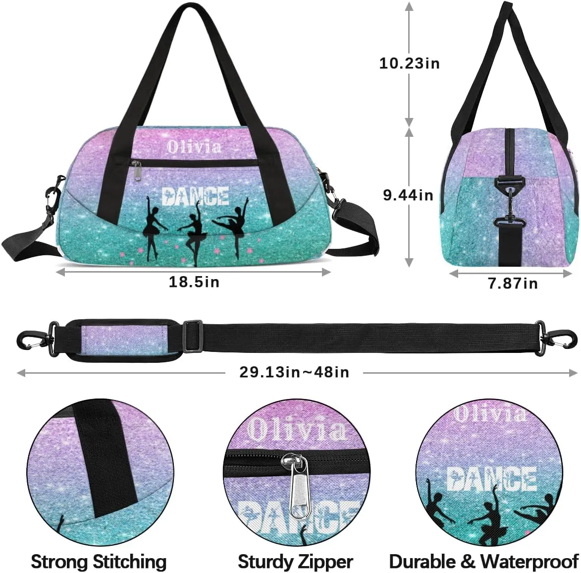 Custom Kids Duffel Overnight Bag Personalized Dance Bag Travel Duffel Bag for Girls Boys Customized Kids Gifts- Ballet dance 4