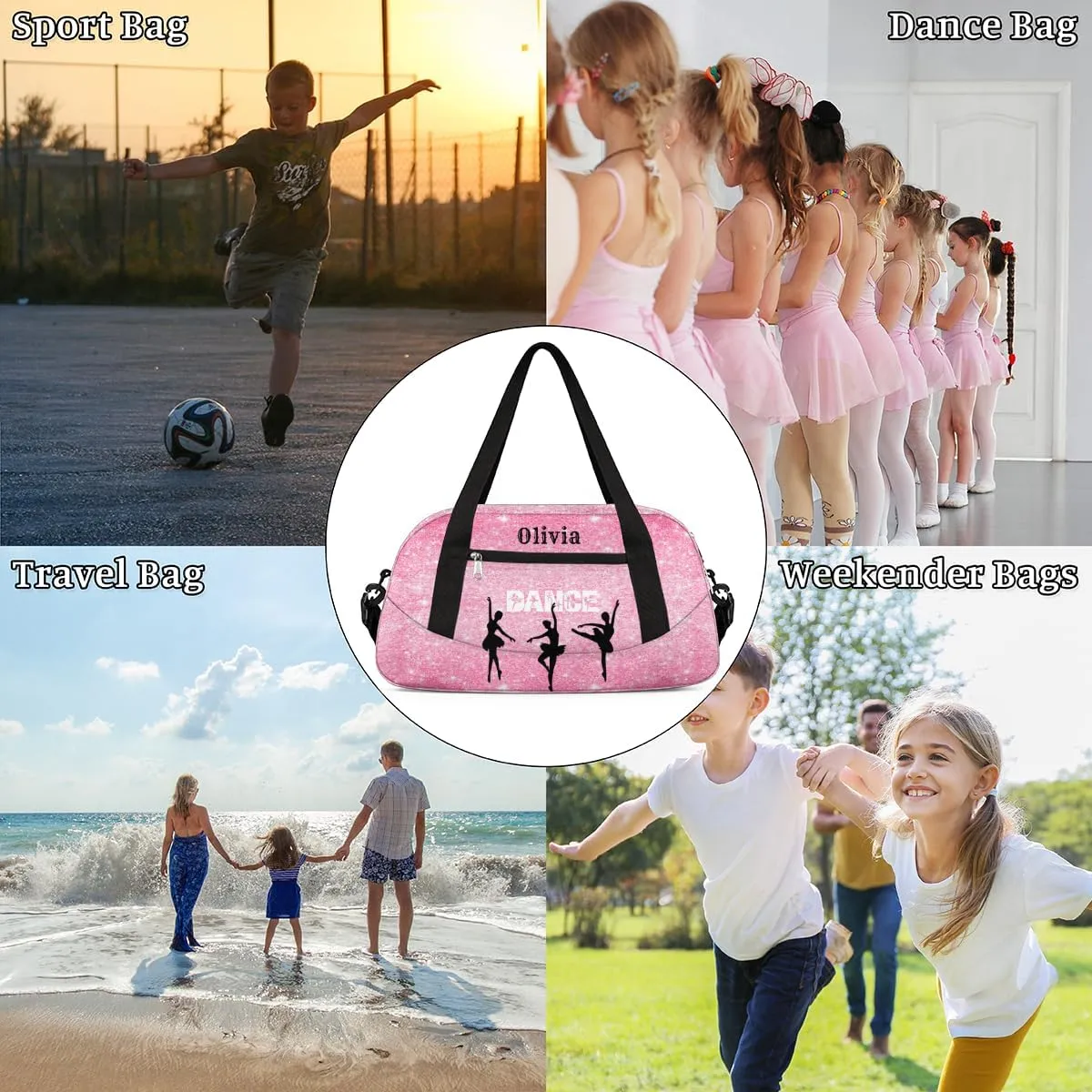 Custom Kids Duffel Overnight Bag Personalized Dance Bag Travel Duffel Bag for Girls Boys Customized Kids Gifts- Ballet dance 5