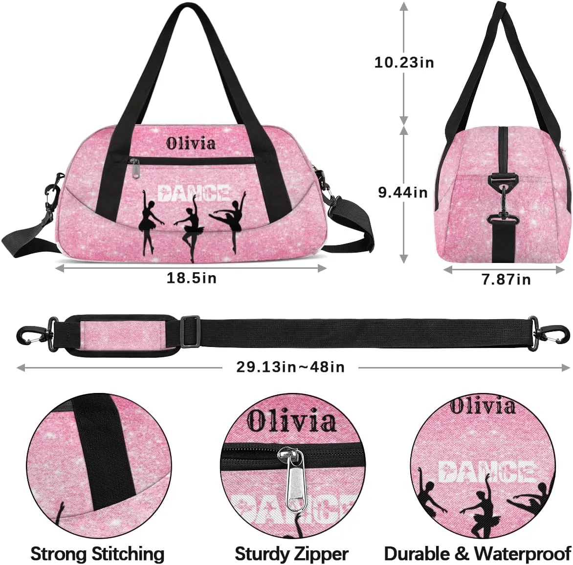 Custom Kids Duffel Overnight Bag Personalized Dance Bag Travel Duffel Bag for Girls Boys Customized Kids Gifts- Ballet dance 5