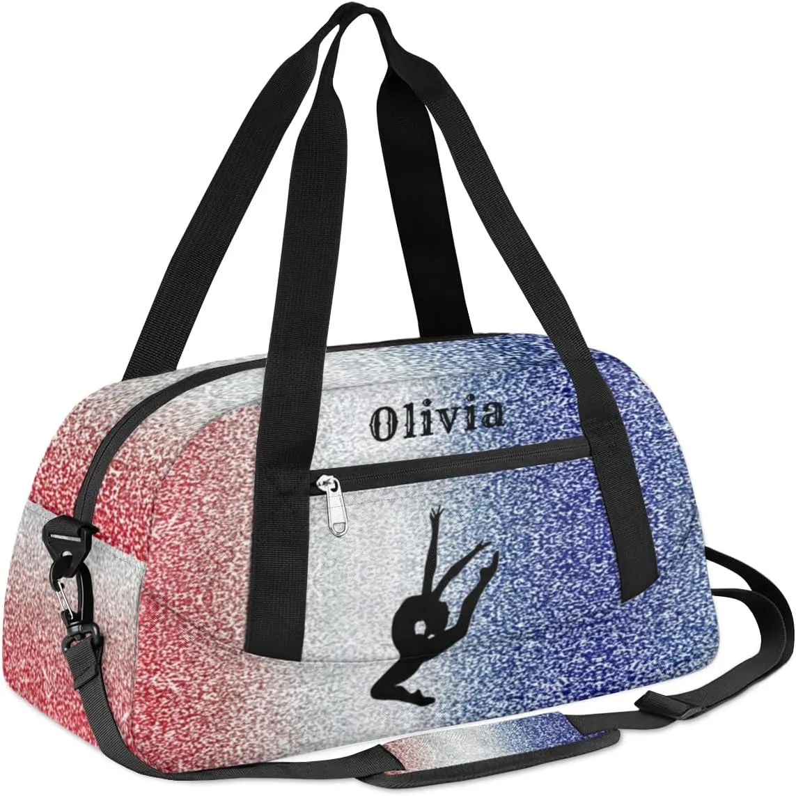 Custom Kids Duffel Overnight Bag Personalized Dance Bag Travel Duffel Bag for Girls Boys Customized Kids Gifts- Blue Glitter Dance