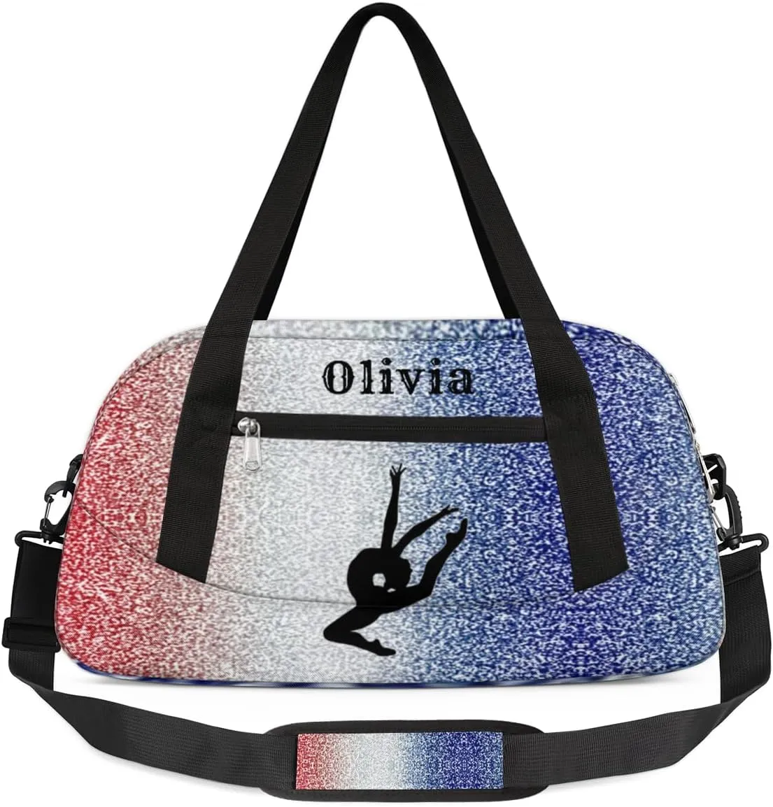 Custom Kids Duffel Overnight Bag Personalized Dance Bag Travel Duffel Bag for Girls Boys Customized Kids Gifts- Blue Glitter Dance