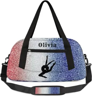 Custom Kids Duffel Overnight Bag Personalized Dance Bag Travel Duffel Bag for Girls Boys Customized Kids Gifts- Blue Glitter Dance